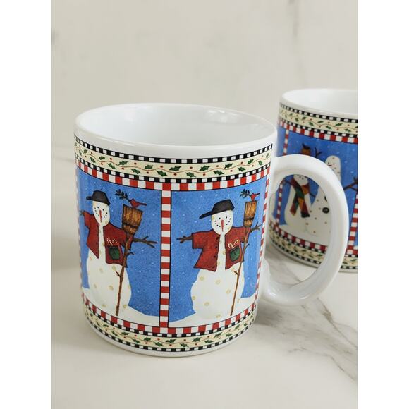 Oneida Sakura Coffee Mug Tea Cup Snowman 3 1/2" Debbie Mumm Stoneware x4 Vintage - Picture 4 of 12